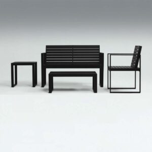 Conjunto de Sofá Évora, composto por Sofá, duas poltronas, mesa de centro e mesa lateral.